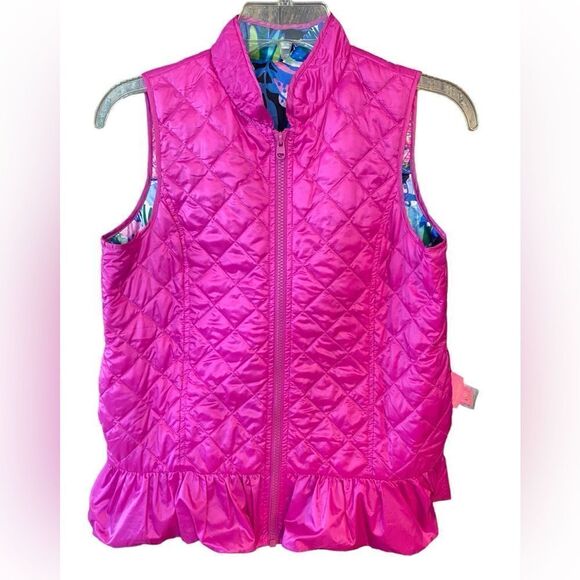 Lilly Pulitzer NWT Sz XL Girls Palm Beach Prosecco Pink Melanie Zipper Vest - Picture 2 of 8